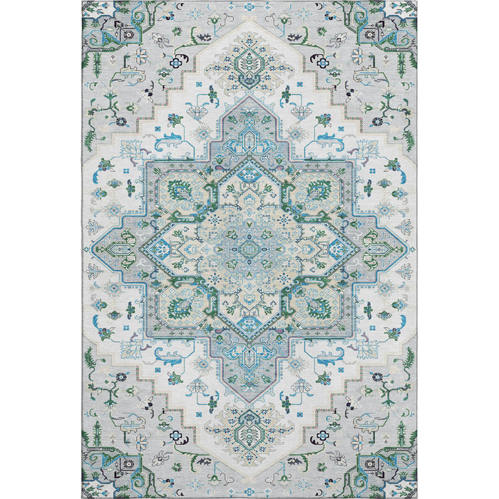 10' X 14' Oriental Washable Area Rug With UV Protection (681347) - Silver / Blue / Ivory