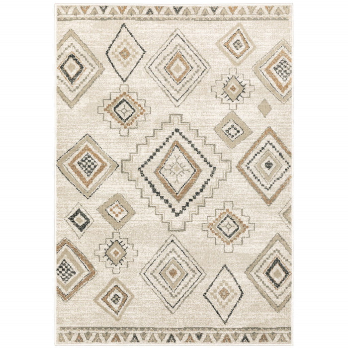 10' x 13' Southwestern Power Loom Stain Resistant Area Rug - Ivory Orange Tan Black And Gray