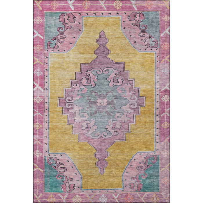 10' X 14' Oriental Washable Area Rug With UV Protection (699460) - Gold / Pink / Teal