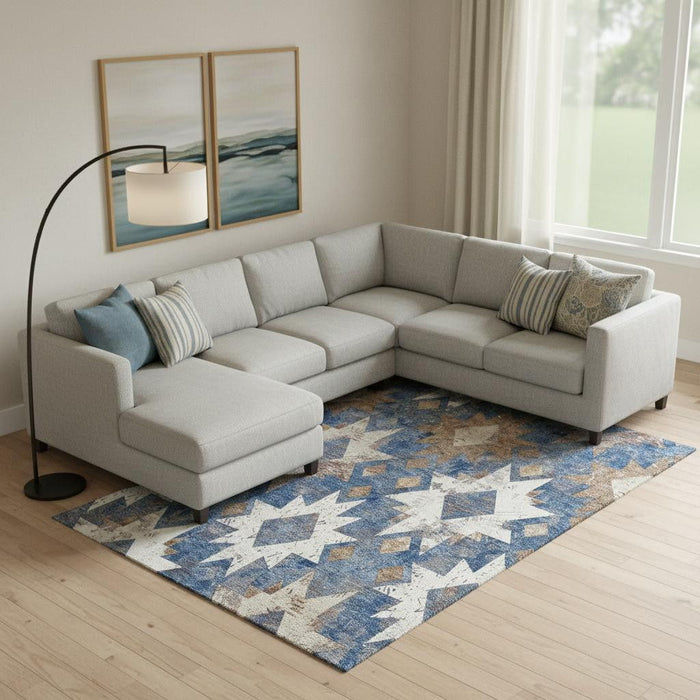 10' X 14' Southwestern Washable Area Rug With UV Protection (706643) - Blue / Brown / Ivory