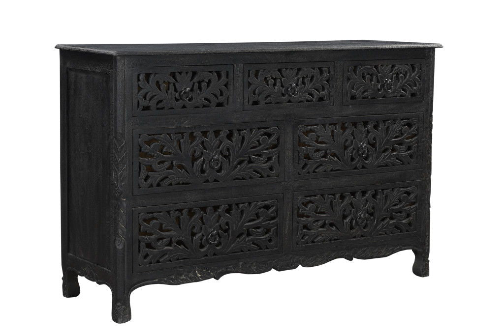 Solid Wood Seven Drawer Dresser - Black