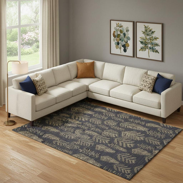 10' X 14' Floral Washable Area Rug With UV Protection (701756) - Black / Gold