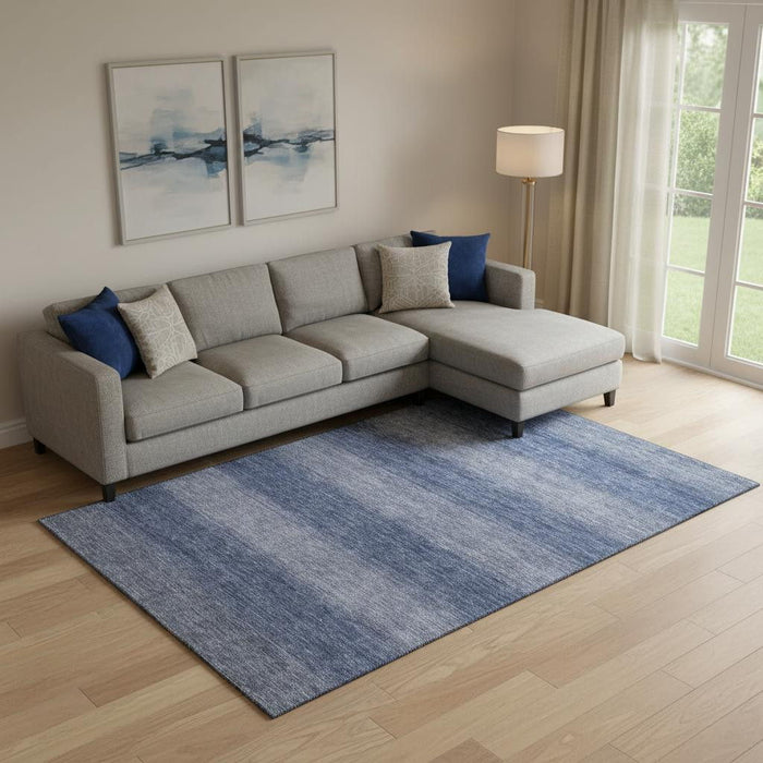 10' X 14' Striped Washable Area Rug With UV Protection (699550) - Blue / Sky Blue