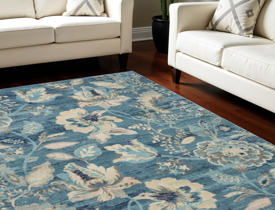 9' X 12' Floral Distressed Area Rug - Turquoise