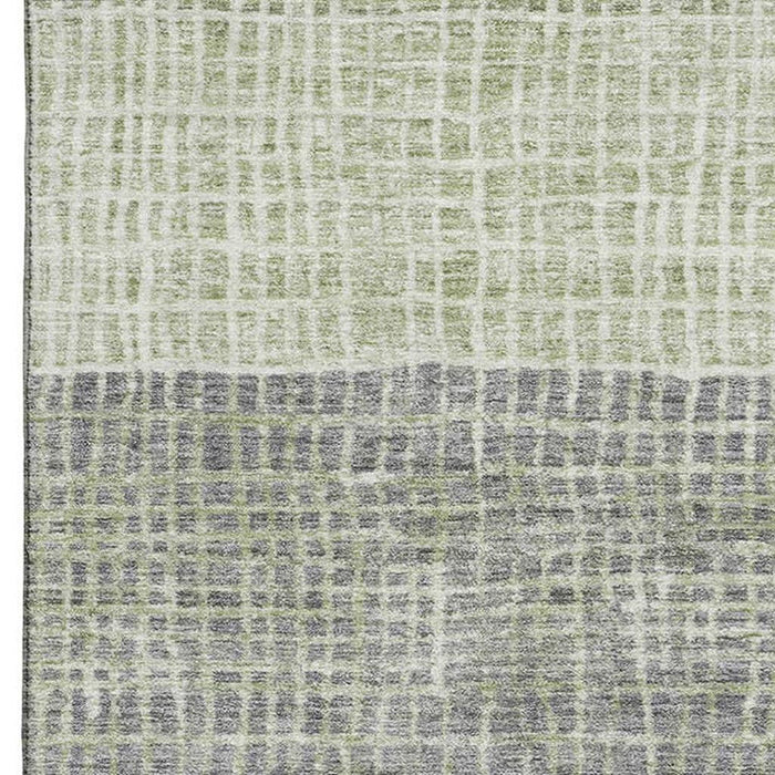 10' X 14' Geometric Washable Area Rug With UV Protection (704999) - Artichoke Green / Ivory / Gray