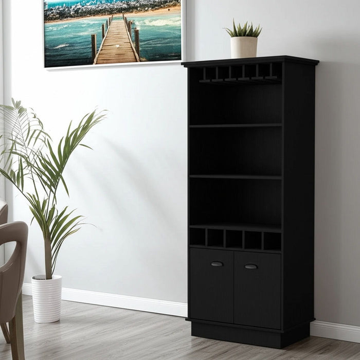 70" Wood Bar Cabinet With Two Doors - Black