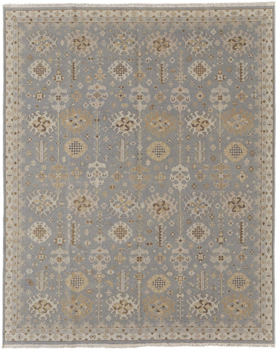 8' x 10' Wool Oriental Hand Knotted Area Rug With Fringe - Gray And Ivory