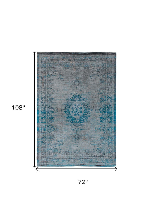 7' x 9' Medallion Non Skid Area Rug - Gray And Green