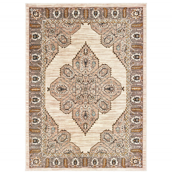 10' x 13' Oriental Power Loom Stain Resistant Area Rug - Ivory Gold Gray And Blue