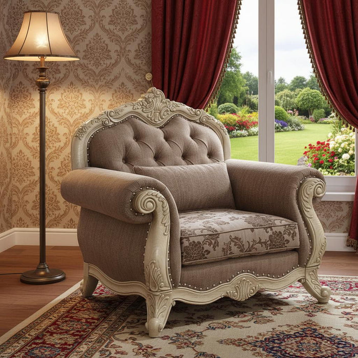 Fabric Damask Tufted Chesterfield Chair - Gray And Pearl