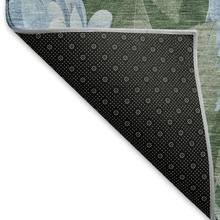 10' X 14' Floral Washable Area Rug With UV Protection (694460) - Sky Blue / Taupe