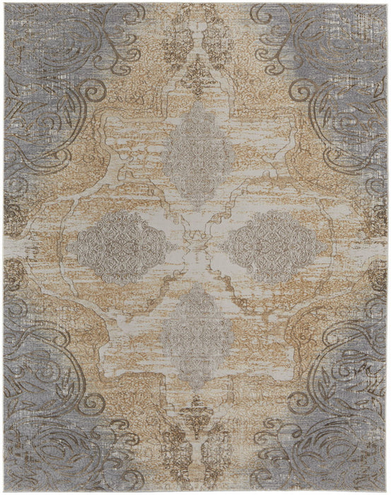 8' x 10' Floral Power Loom Area Rug - Silver Tan And Gray
