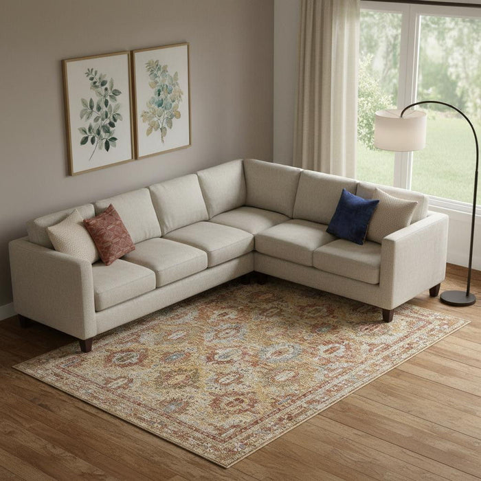 9' X 13' Geometric Distressed Area Rug (553096) - Rust / Ivory / Blue