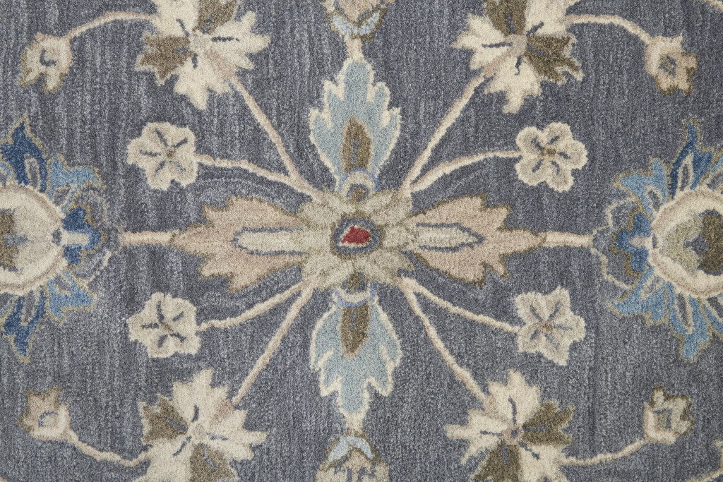 5' x 8' Wool Floral Shag Hand Tufted Area Rug - Gray And Ivory