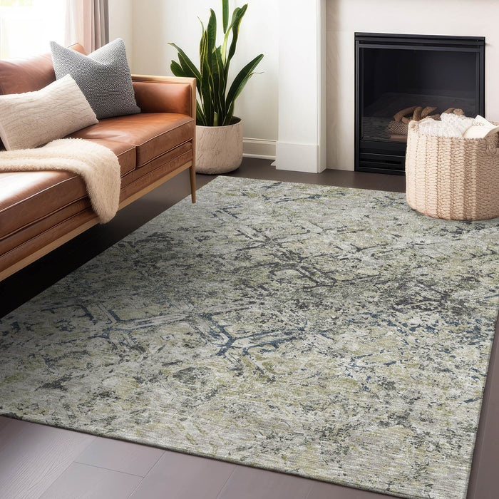 9' X 12' Diamond Washable Area Rug With UV Protection - Silver