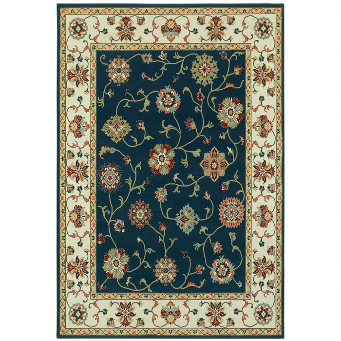 10' x 13' Oriental Power Loom Stain Resistant Area Rug - Navy And Ivory