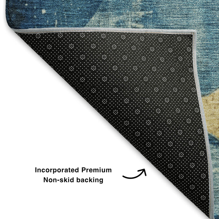 10' X 14' Abstract Washable Area Rug With UV Protection (701365) - Teal / Gold