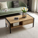 Modern Giga rattan coffee table with sliding door storage, metal legs, 40.16 inches, ideal for living room decor.