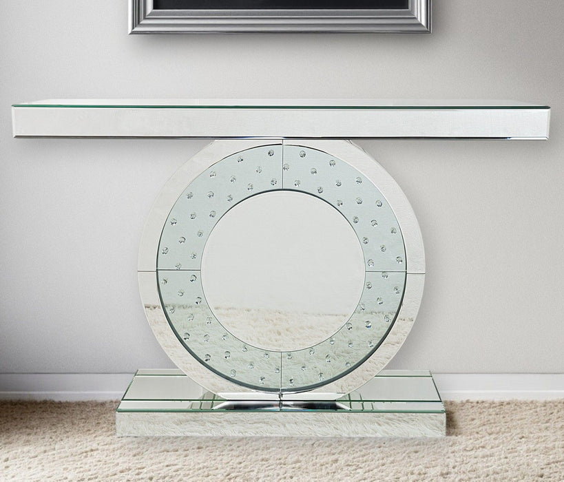 Mirrored Glass Pedestal Console Table - Silver