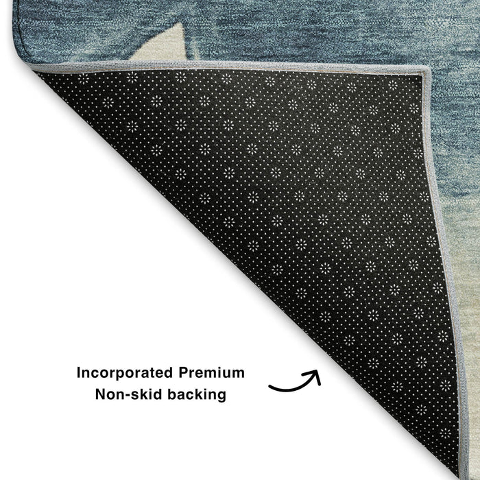 10' X 14' Abstract Washable Area Rug With UV Protection (701599) - Navy Blue / Ivory