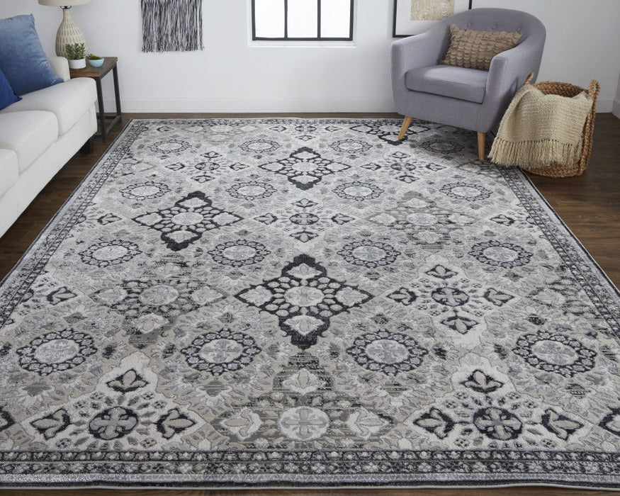 12' x 15' Floral Power Loom Area Rug - Gray And Black
