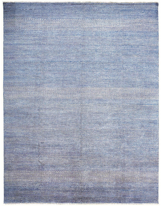 10' x 13' Wool Striped Hand Knotted Area Rug - Blue And Silver