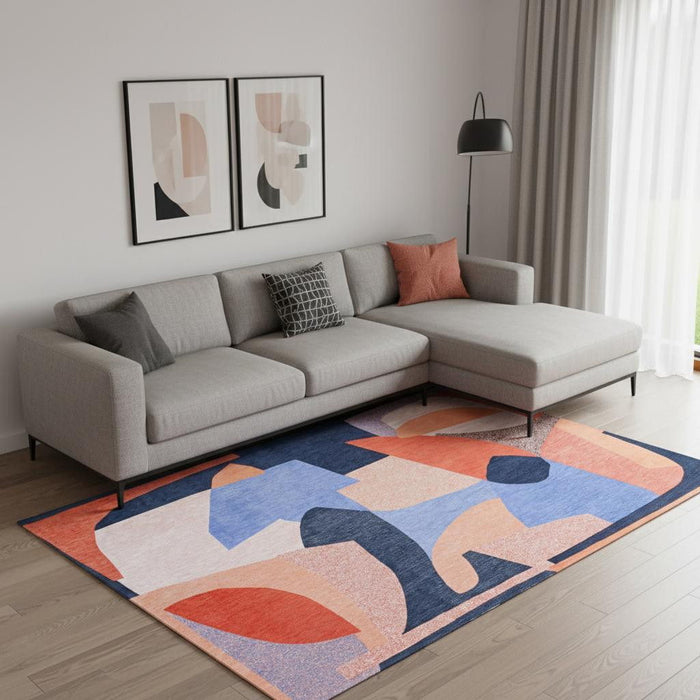 8' X 11' Abstract Washable Area Rug (552003) - Blue / Red