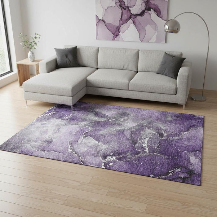 9' X 12' Abstract Washable Area Rug With UV Protection (647247) - Purple / Ivory