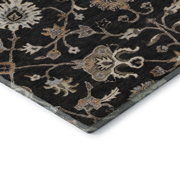 10' X 14' Floral Washable Area Rug With UV Protection (686096) - Black / Ivory / Beige