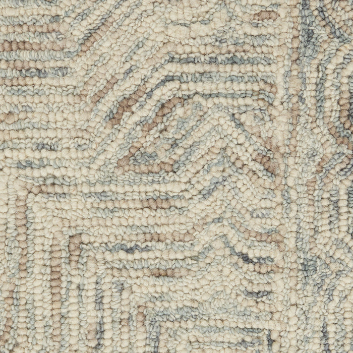 8' X 11' Wool Geometric Area Rug - Blue And Ivory