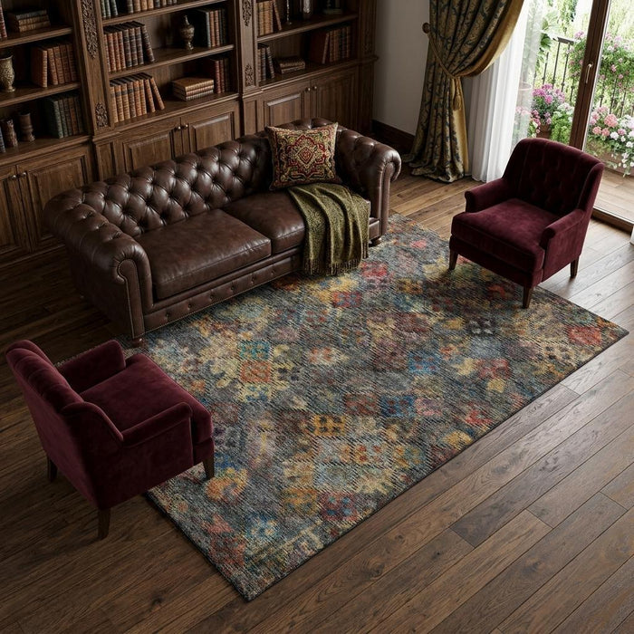10' X 14' Abstract Geometric Washable Area Rug With UV Protection (684546) - Gray / Gold / Coral