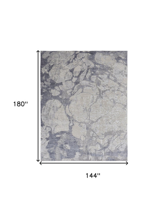12' x 15' Abstract Power Loom Distressed Area Rug - Ivory And Blue