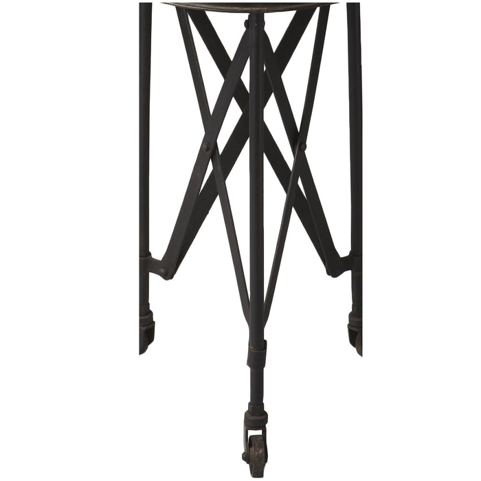 Industrial Rolling Round End Table - Black