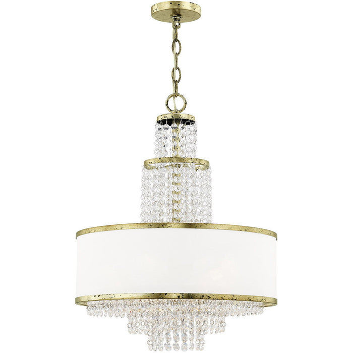 Five Light Metal Dimmable Chandelier With Shades - Bronze / Clear / Off White