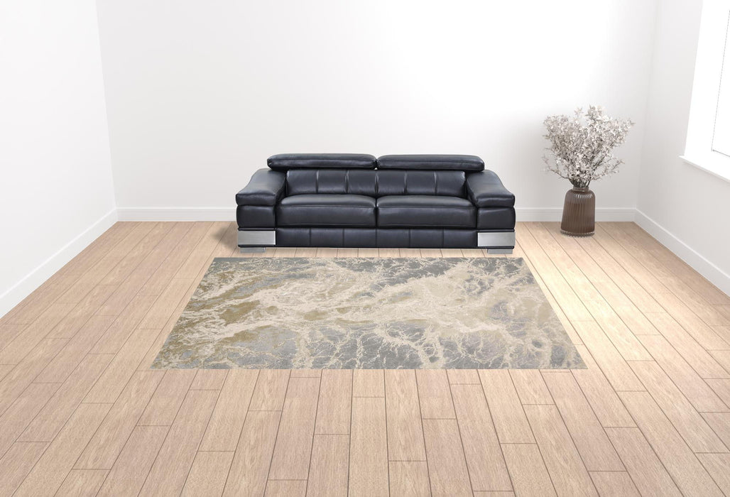 9' x 12' Abstract Area Rug - Ivory Silver And Gold