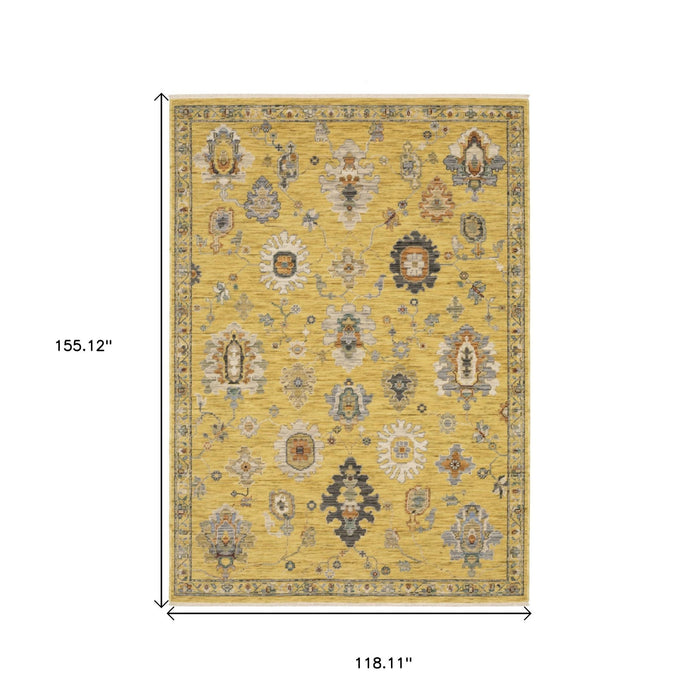 10' X 13' Oriental Area Rug With Fringe - Yellow