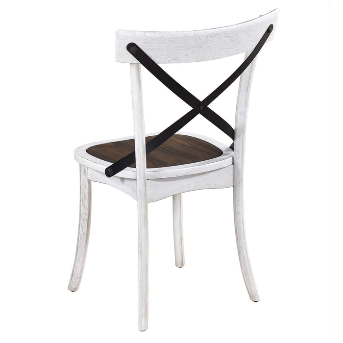 2 Pieces Set Dining Side Chair Rustic Modern Farmhouse Design Retro Design With Metal X Design - Antique Dark Oak / Antique White