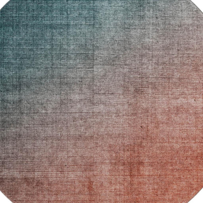 8' Ombre Washable Round Rug With UV Protection (649687) - Teal / Rust