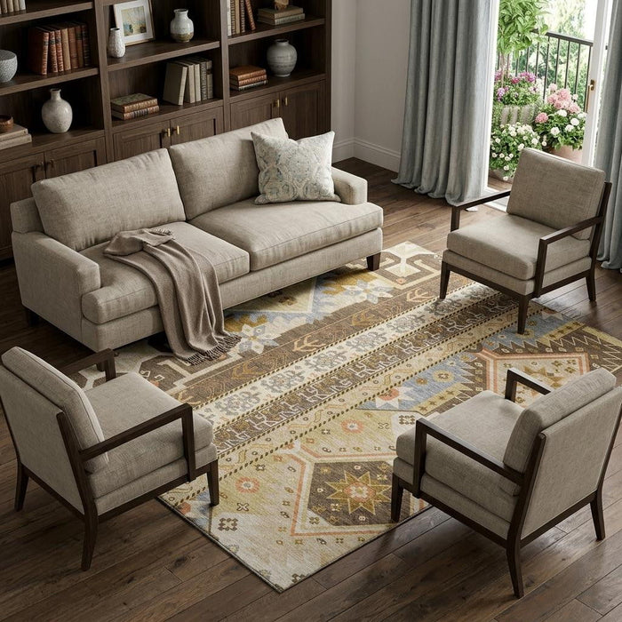 10' X 14' Southwestern Washable Area Rug With UV Protection (679624) - Brown / Gray / Gold