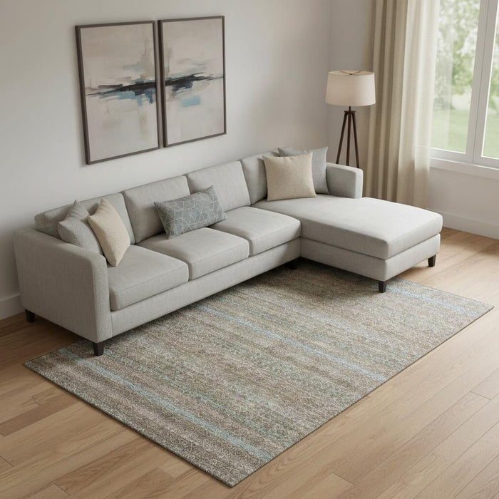 10' X 14' Striped Washable Area Rug With UV Protection (718049) - Brown / Blue