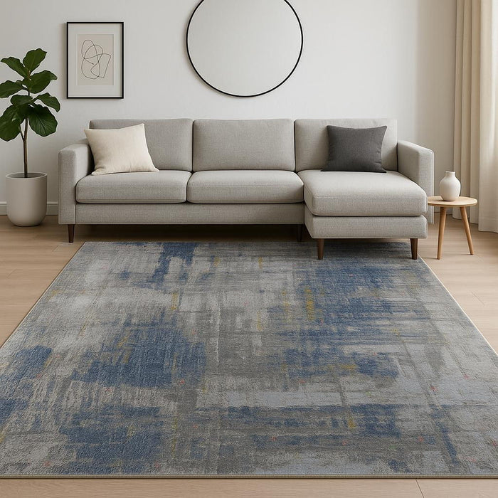 8' X 10' Abstract Hand Knotted Area Rug Fabric Material - Blue