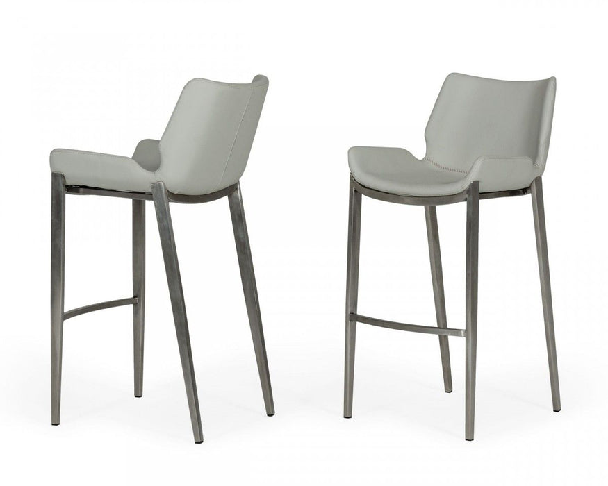 Faux Leather And Steel Low Back Bar Height Bar Chairs (Set of 2) - Gray And Silver