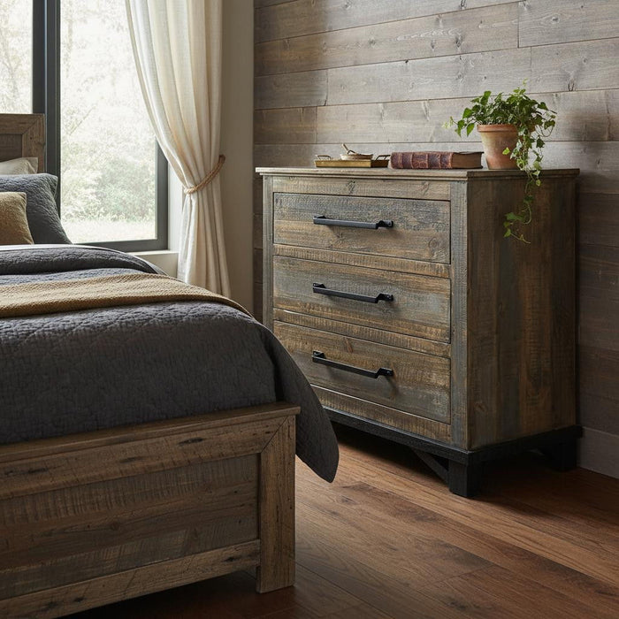 Solid Wood Three Drawer Chest - Brown / Gray