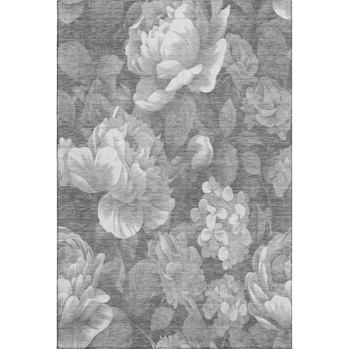 10' X 14' Floral Washable Area Rug With UV Protection (694436) - Gray / Silver / Charcoal