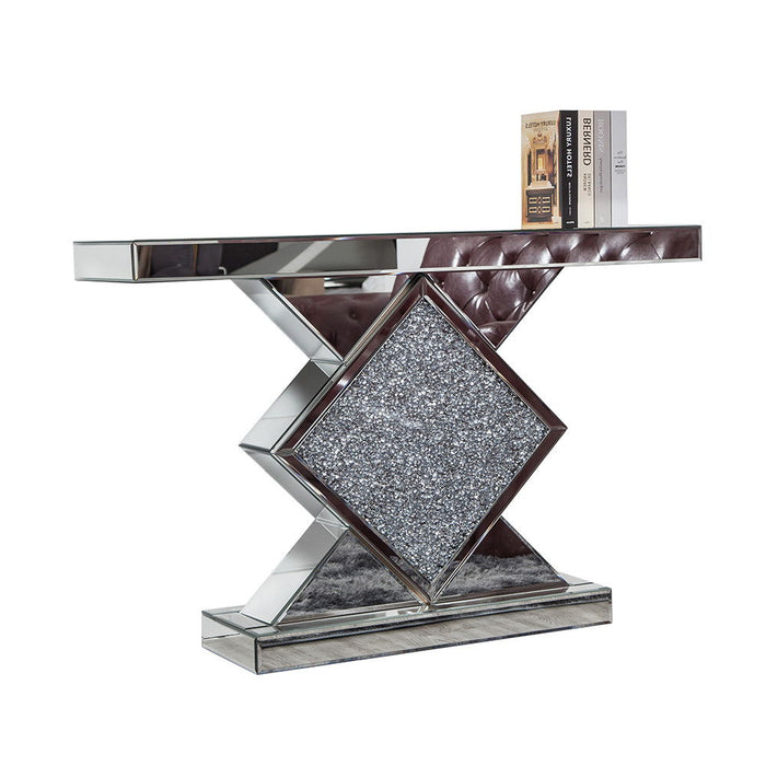 Glass Mirrored Abstract Console Table - Clear And Silver