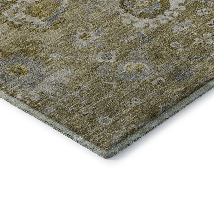 10' X 14' Floral Washable Area Rug With UV Protection (684462) - Brown / Gray / Gold