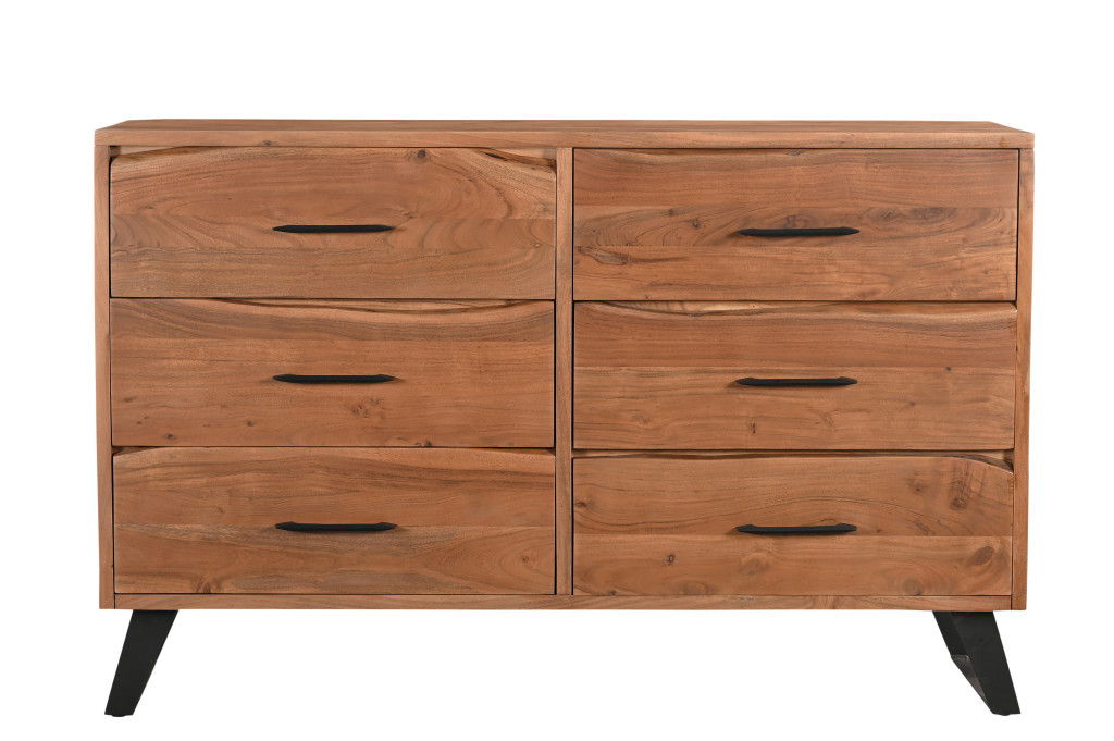 60" Live Edge Solid Wood Six Drawer Double Dresser - Natural