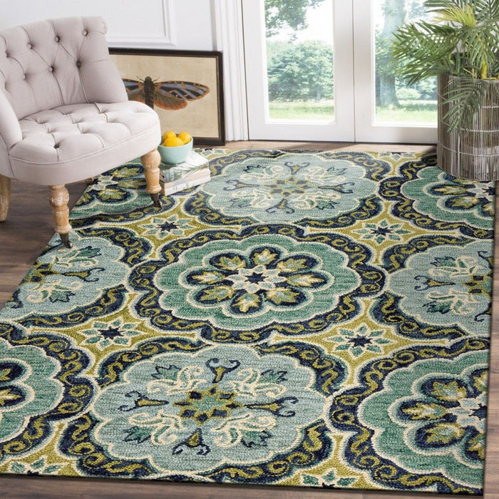 8' x 10' Wool Geometric Hand Tufted Area Rug - Green