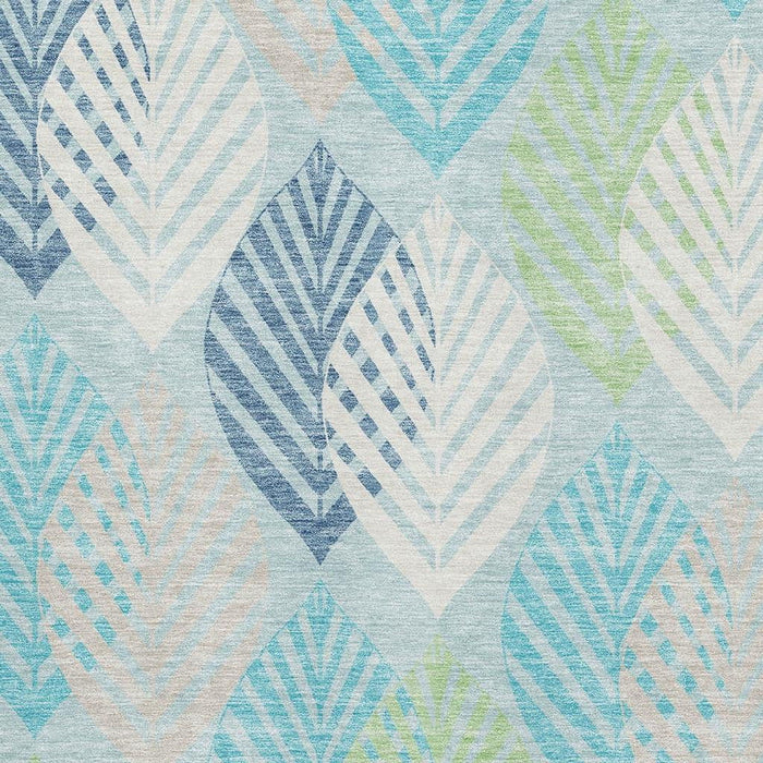 9' X 12' Transitional Floral Washable Area Rug With UV Protection - Teal