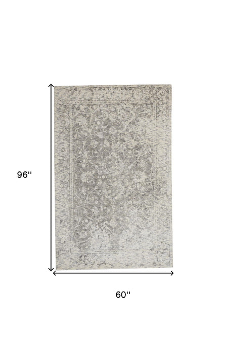 5' x 8' Abstract Hand Woven Viscose Area Rug - Ivory And Gray